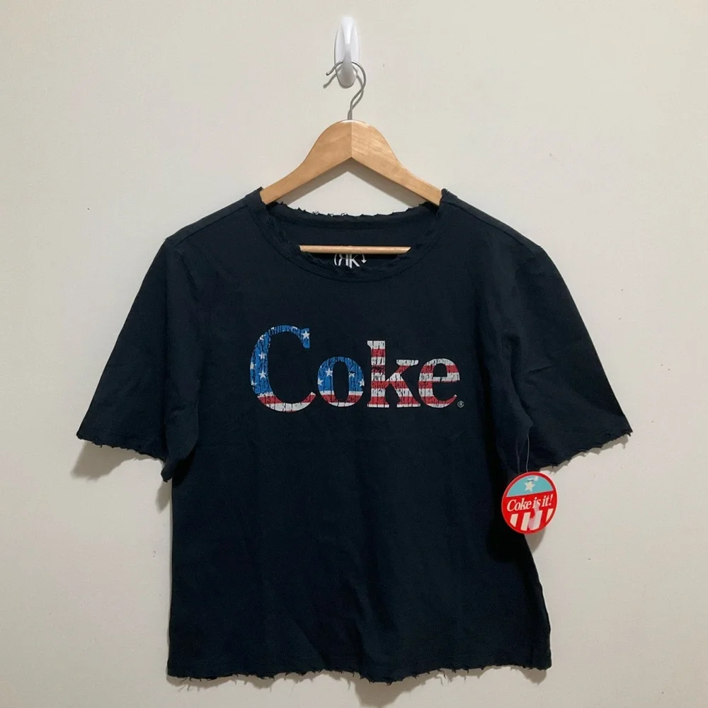 Recycled Karma Tops Womens Medium Black Coke Tee Distressed New - Picture 7 of 8